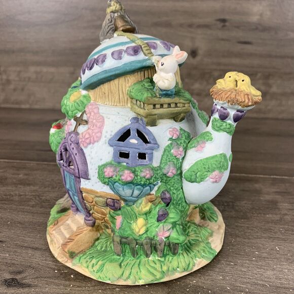 Easter Bunny Rabbit Happy House Tealight Candle Holder Holiday Ceramic - Picture 5 of 8